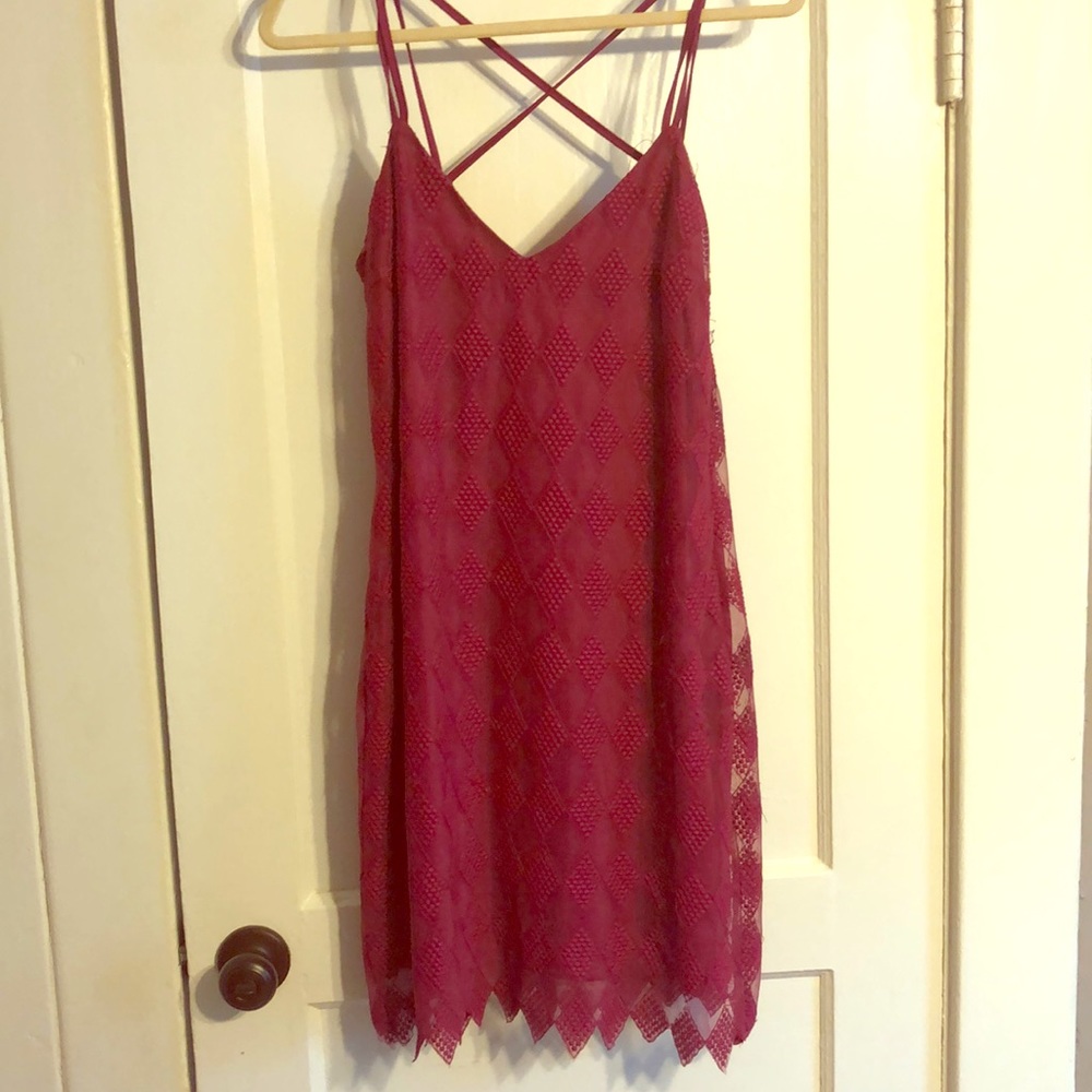 Francesca’s maroon cocktail dress